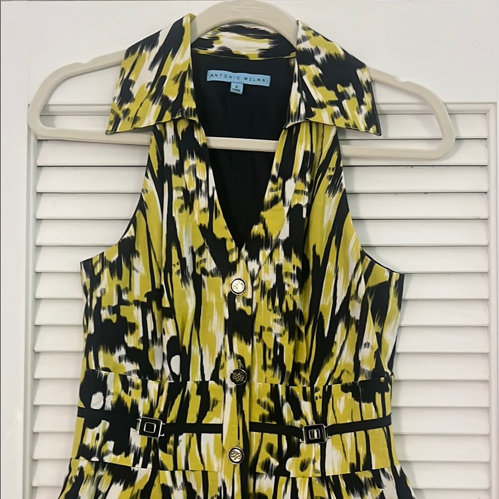 ANTONIO MELANI Yellow and Black Patterned Dress